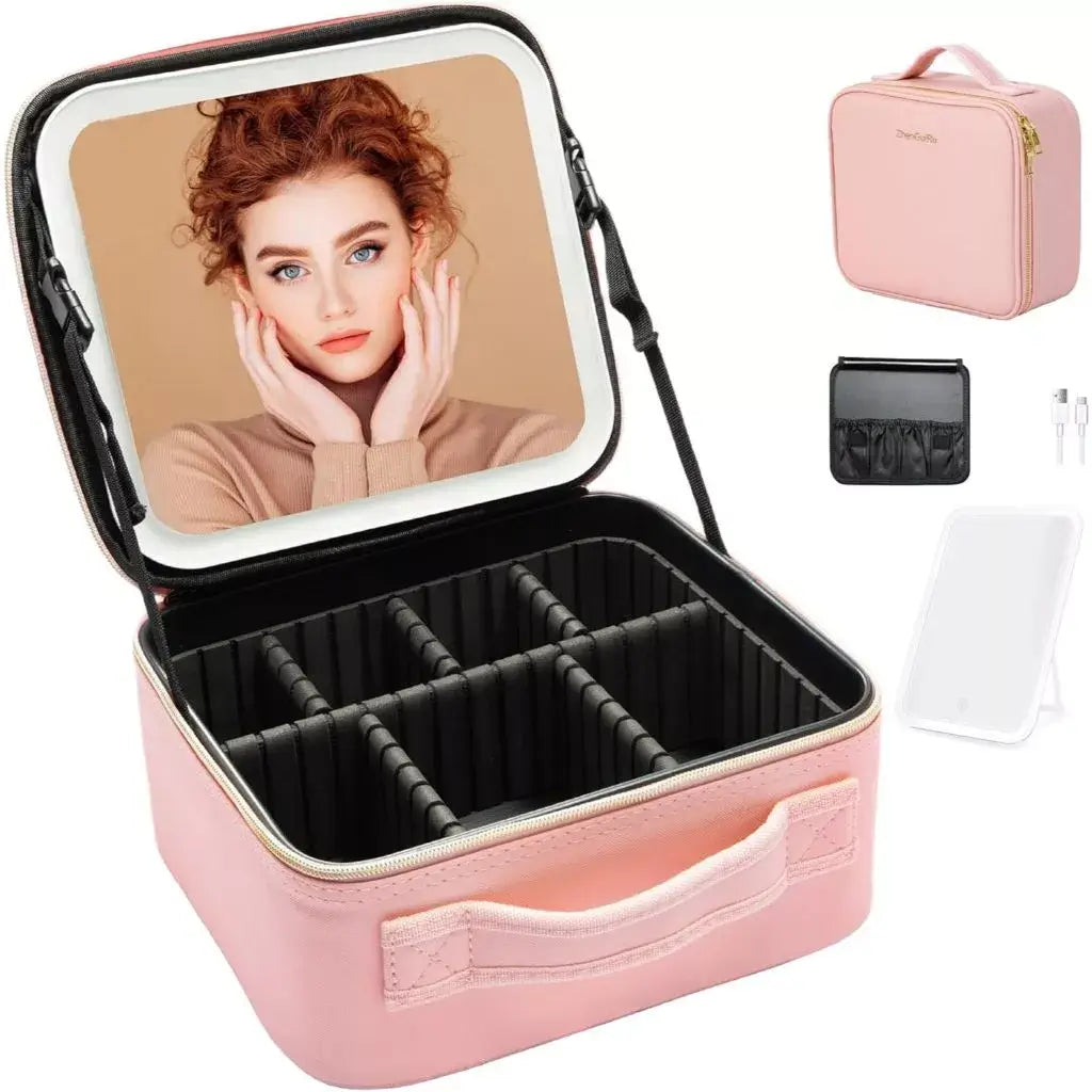 Organizador de maquillaje portátil con espejo LED + Obsequio
