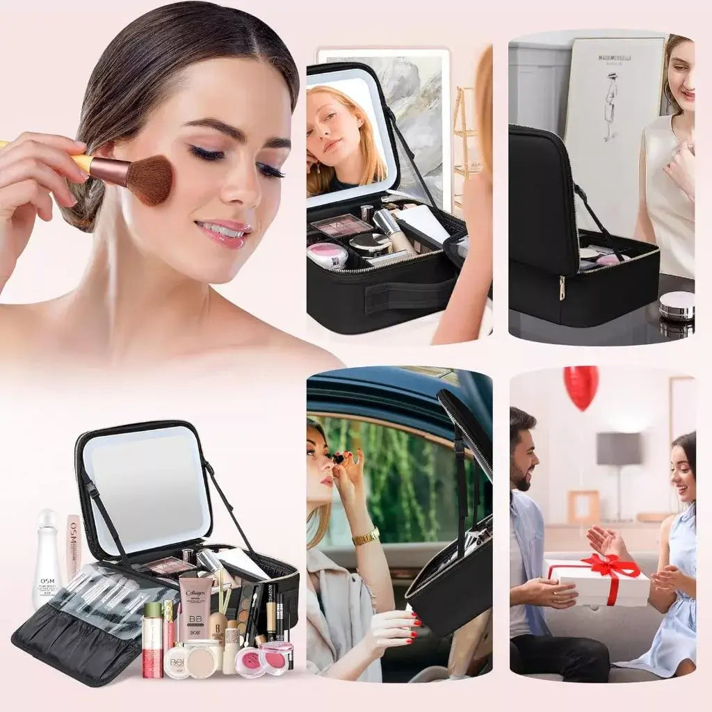 Organizador de maquillaje portátil con espejo LED + Obsequio